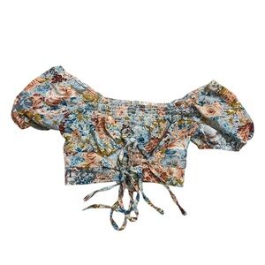 SHEIN Floral Multicolor Tie Front Size XS Off-Shoulder Crop Top